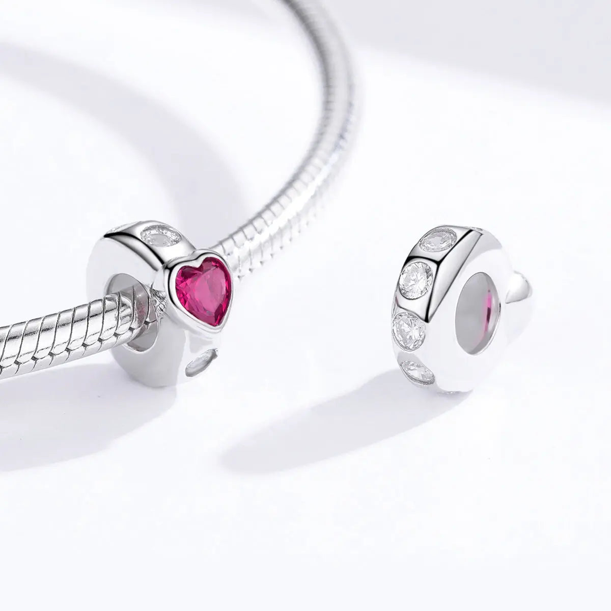 Sterling Silver Pink Heart Spacer Charm Kozy Lumiere