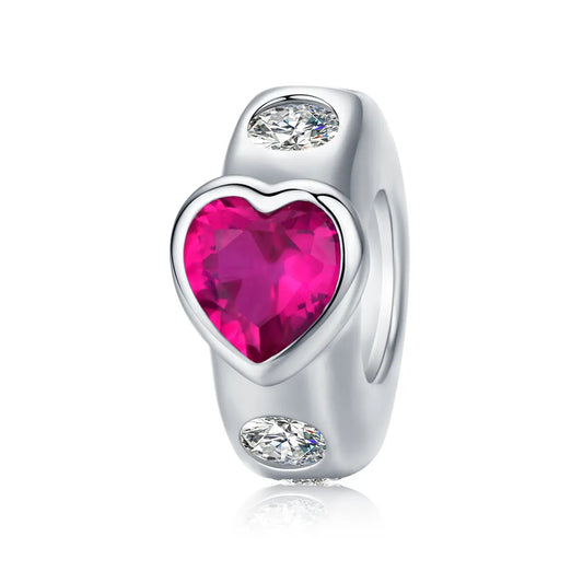Sterling Silver Pink Heart Spacer Charm Kozy Lumiere