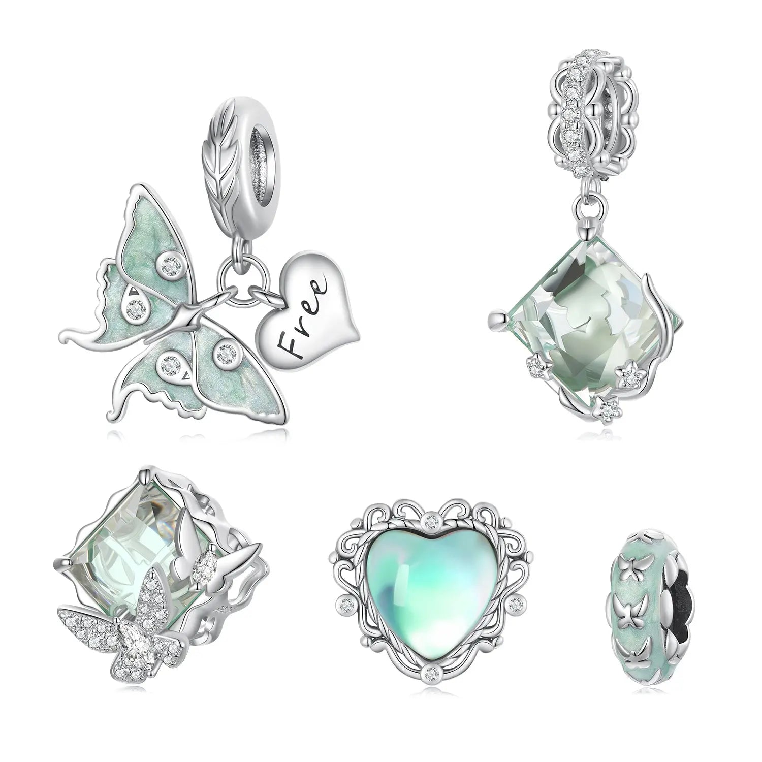 Mint Green Crystal Dangle Charm in Sterling Silver Kozy Lumiere