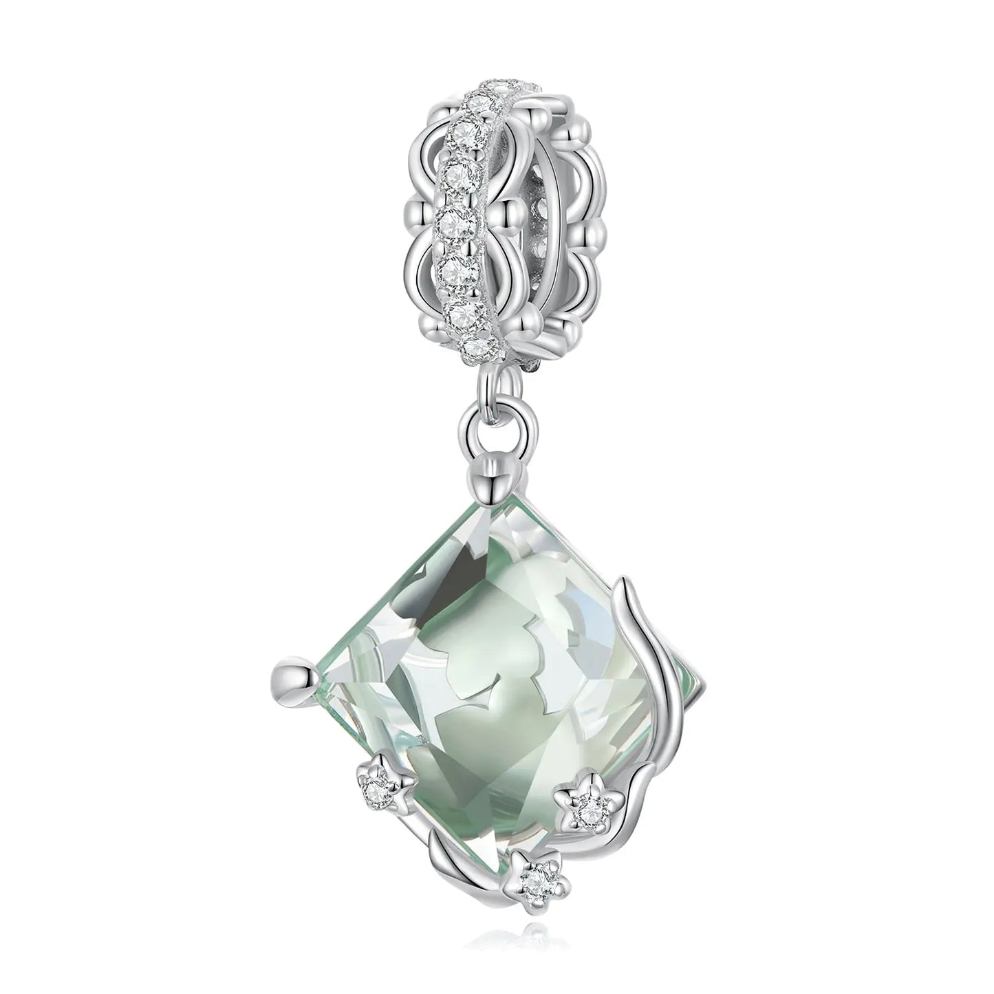 Mint Green Crystal Dangle Charm in Sterling Silver Kozy Lumiere