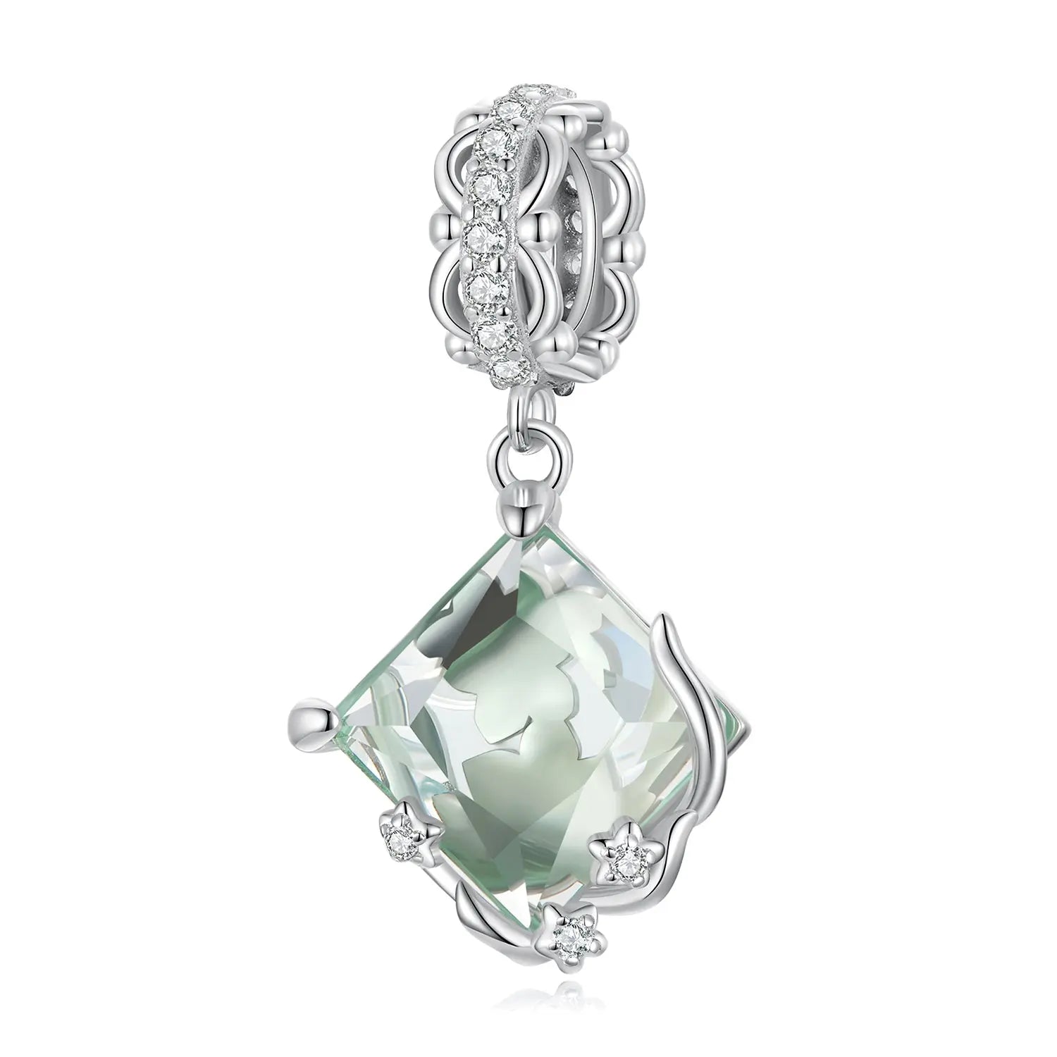 Mint Green Crystal Dangle Charm in Sterling Silver Kozy Lumiere