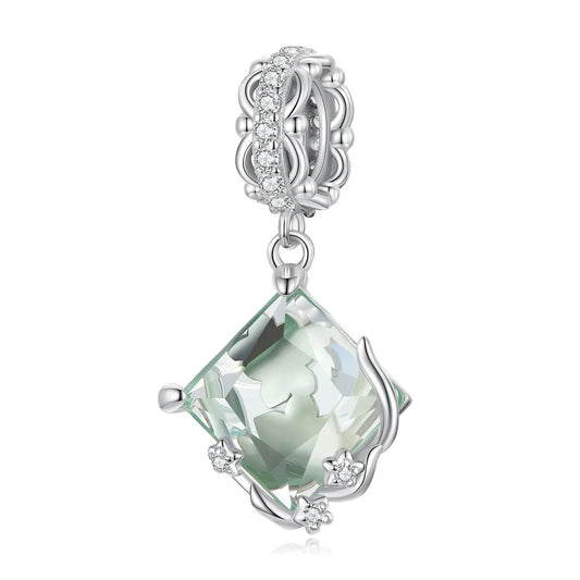 Mint Green Crystal Dangle Charm in Sterling Silver Kozy Lumiere
