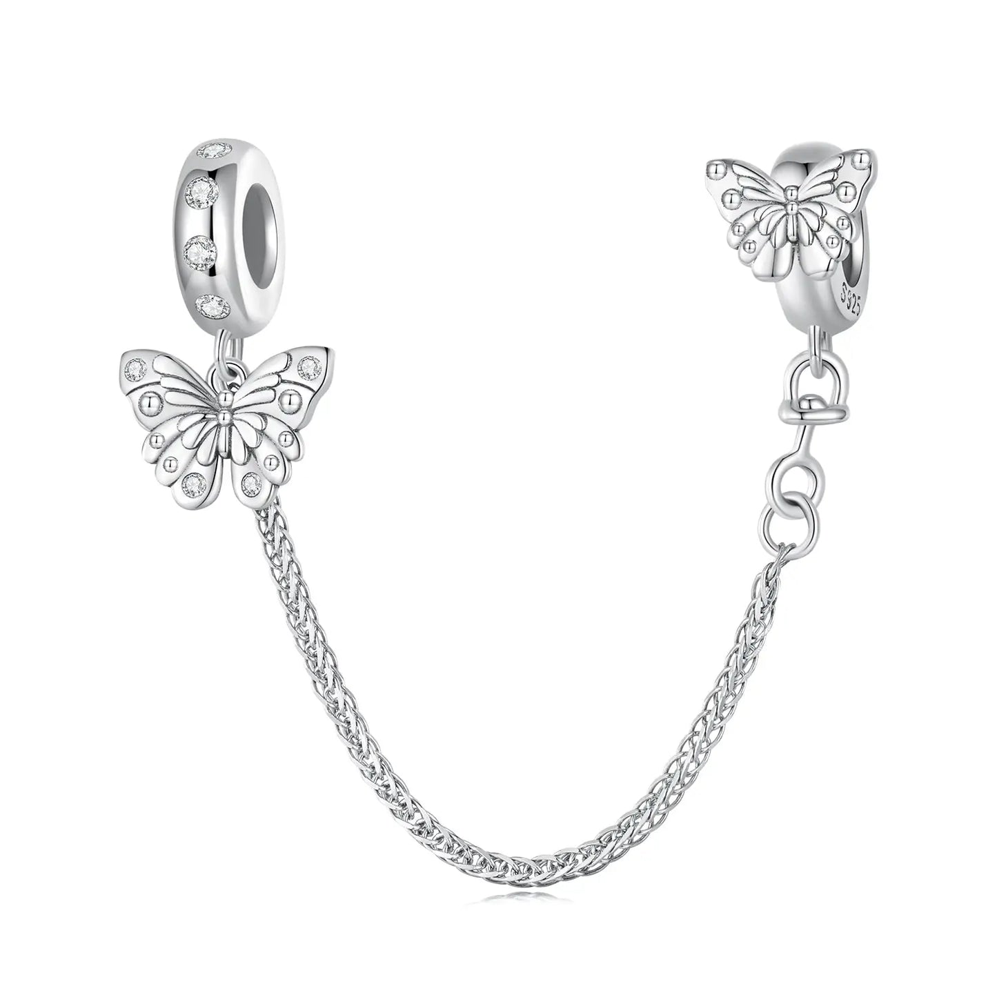 S925 Sterling Silver Butterfly Safety Chain Charm Kozy Lumiere