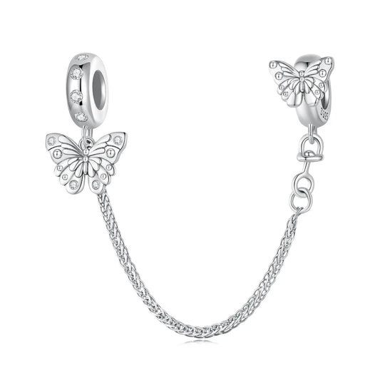 S925 Sterling Silver Butterfly Safety Chain Charm Kozy Lumiere