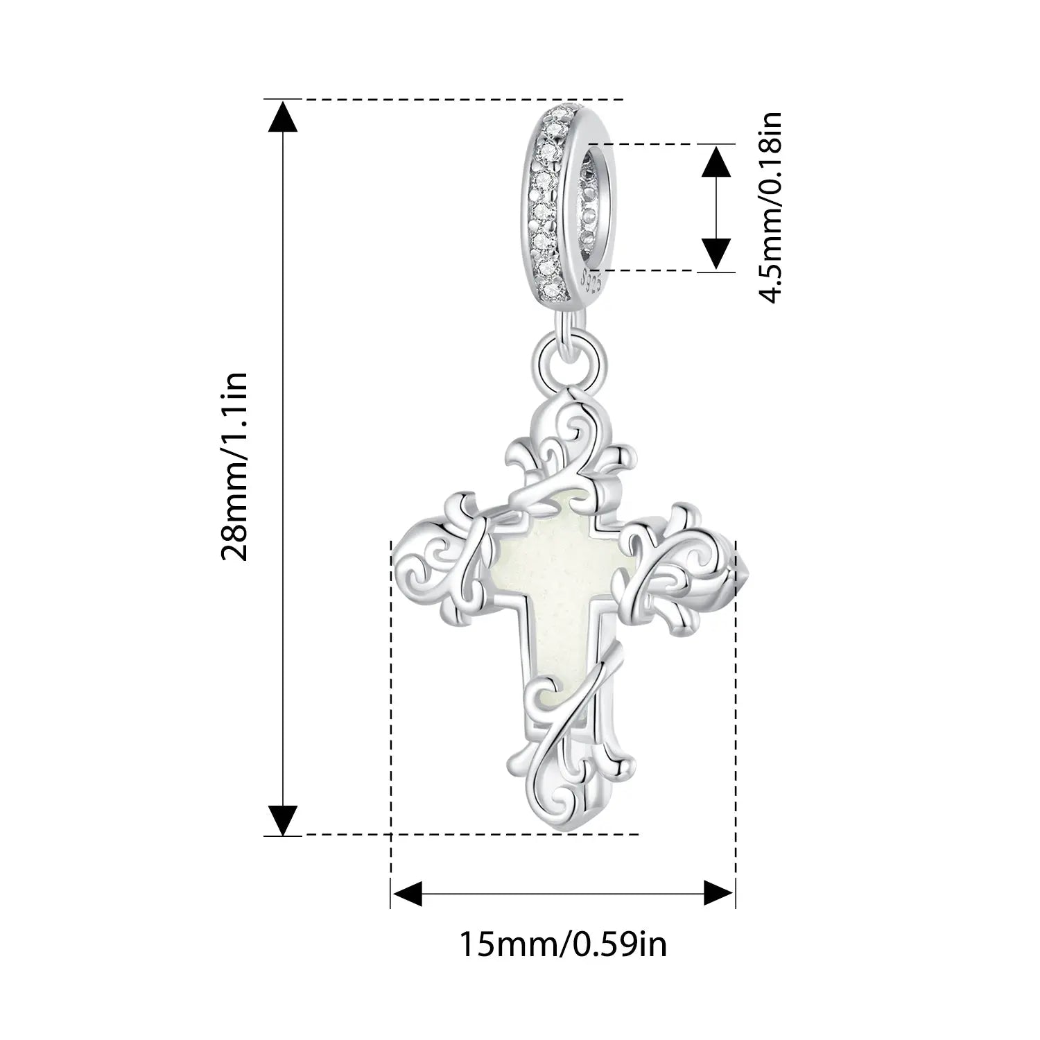 Luminous Cross Dangle Charm in Sterling Silver Kozy Lumiere