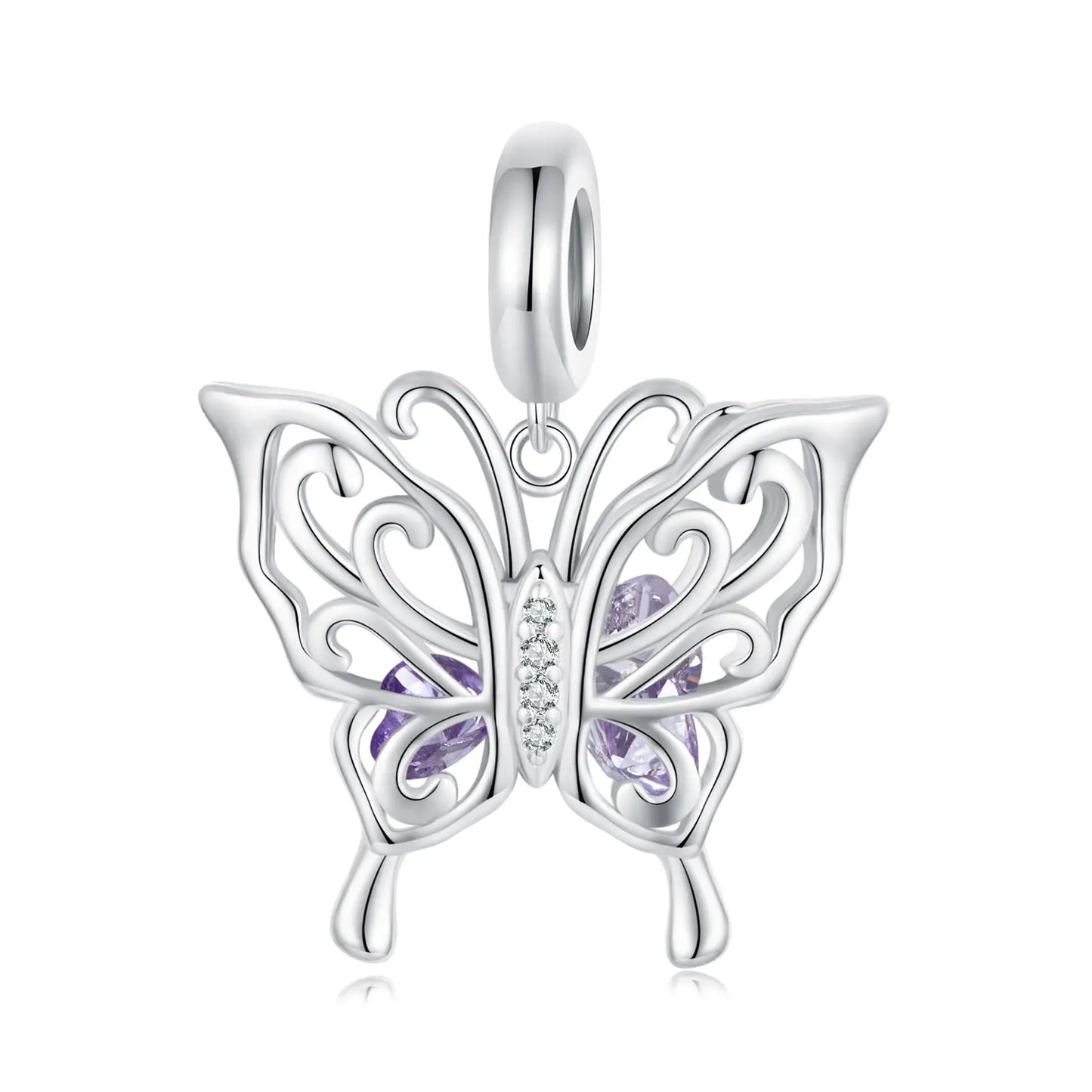 Purple Butterfly Dangle Charm in Sterling Silver Kozy Lumiere