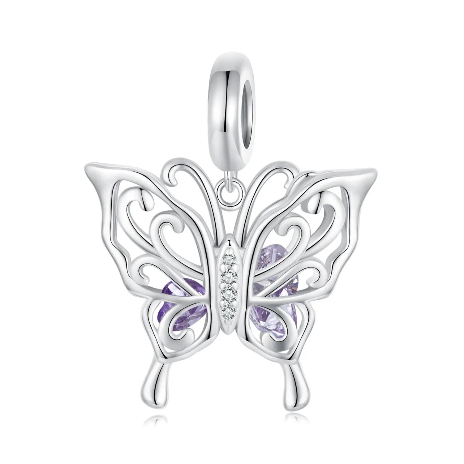 Purple Butterfly Dangle Charm in Sterling Silver Kozy Lumiere