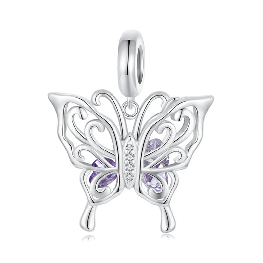Purple Butterfly Dangle Charm in Sterling Silver Kozy Lumiere