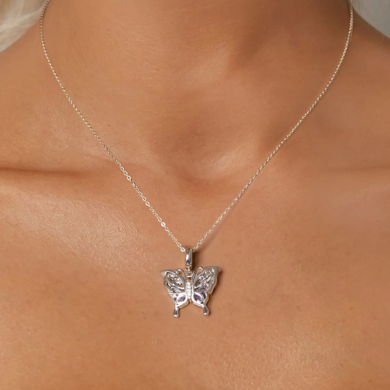 Purple Butterfly Dangle Charm in Sterling Silver Kozy Lumiere