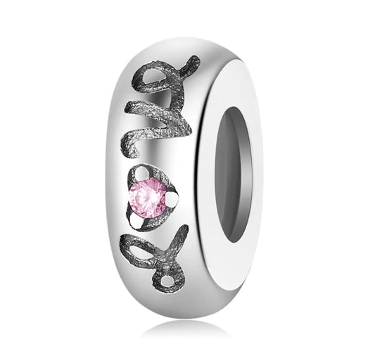 Sterling Silver Pink Zircon LOVE Spacer Charm Kozy Lumiere