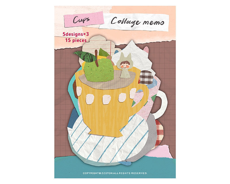 Collage tea cup memo notes style