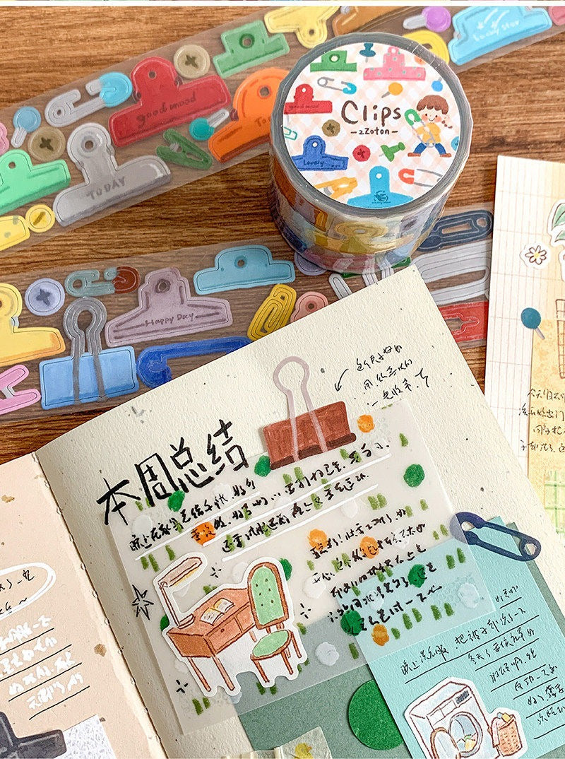 Clips PET die-cut tape used in a journal spread