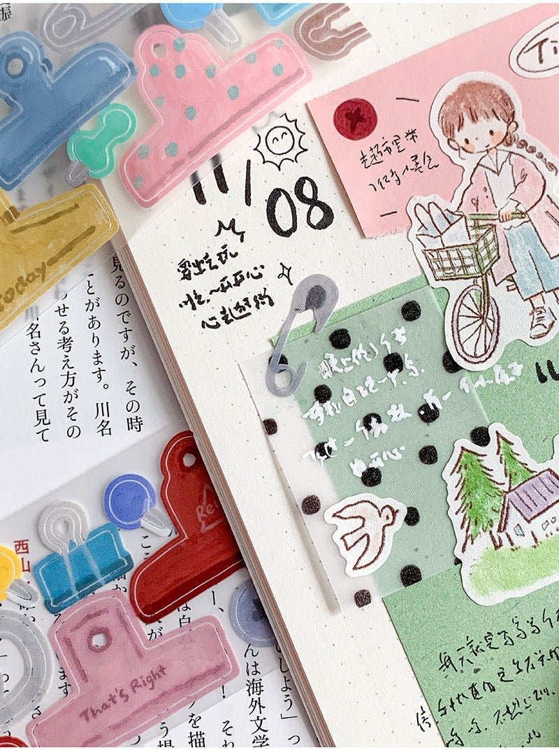 Clips PET die-cut tape close-up on planner page
