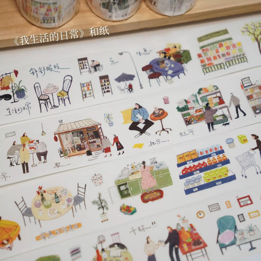 Washi paper sticker tape with everyday story designs for creative journaling