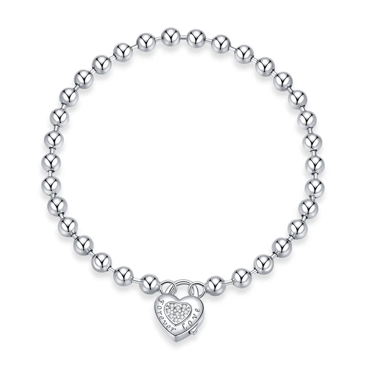 Heart Lock Silver Beaded Charm Bracelet Kozy Lumiere