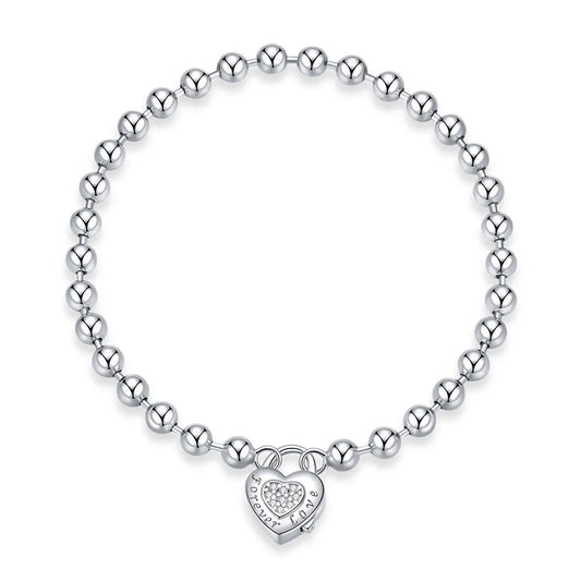 Heart Lock Silver Beaded Charm Bracelet Kozy Lumiere
