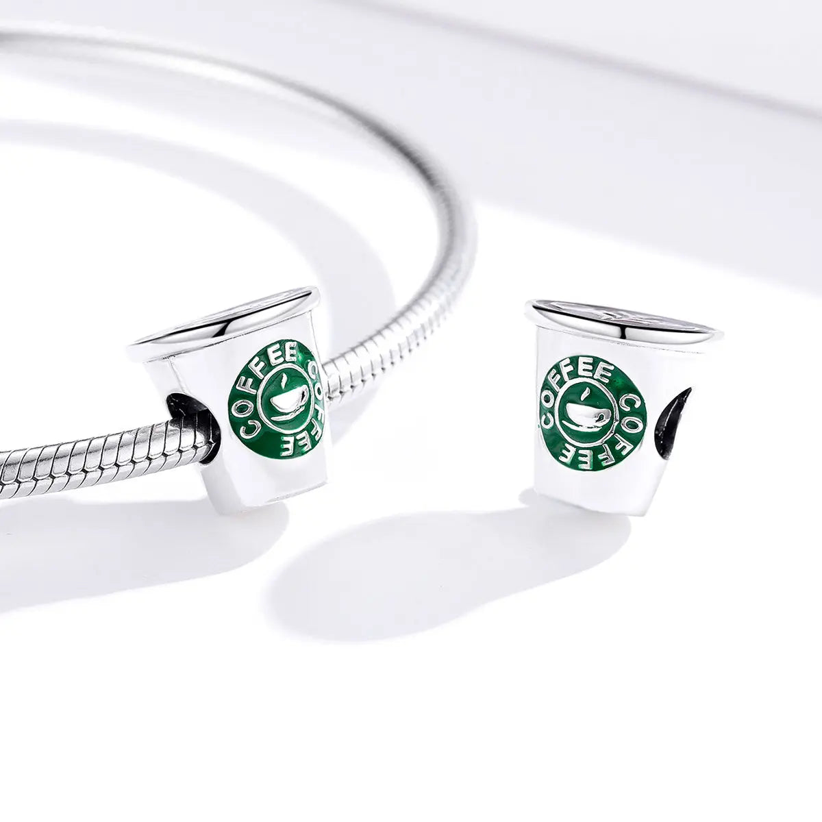 Coffee Cup Charm Bead in Sterling Silver Kozy Lumiere