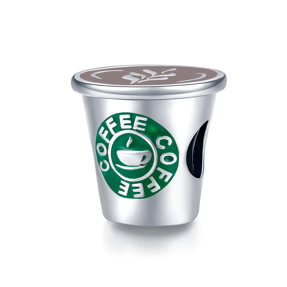 Coffee Cup Charm Bead in Sterling Silver Kozy Lumiere