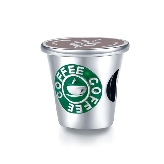 Coffee Cup Charm Bead in Sterling Silver Kozy Lumiere