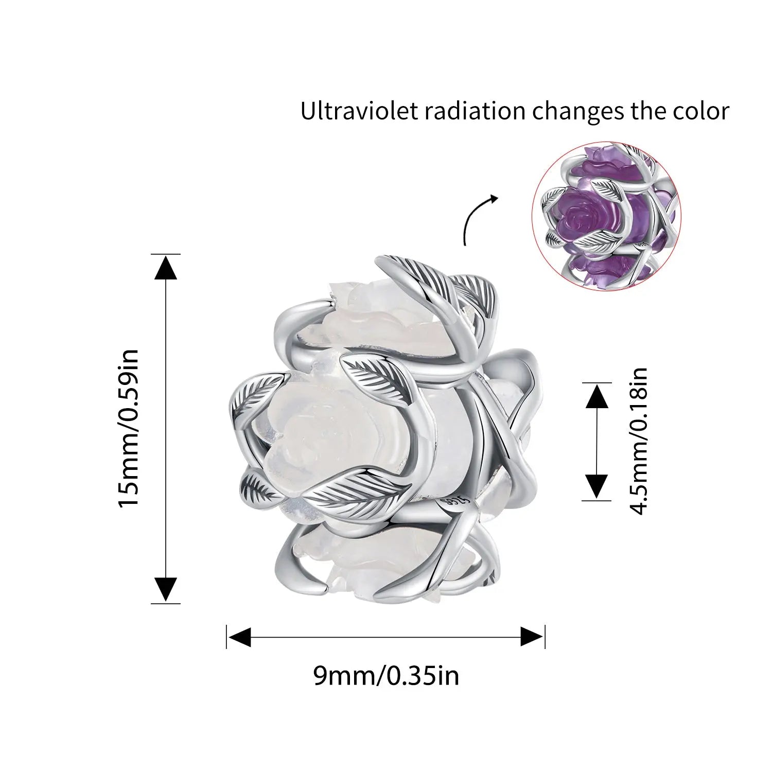 Ultraviolet Flower Charm Bead in Sterling Silver Kozy Lumiere