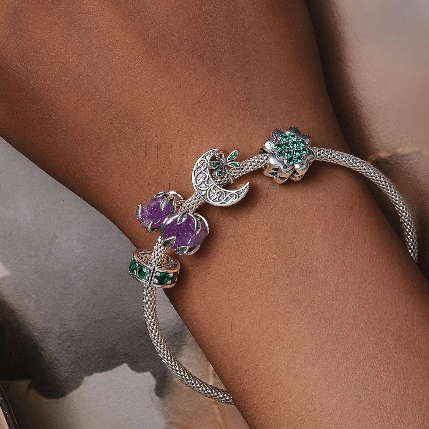 Ultraviolet Flower Charm Bead in Sterling Silver Kozy Lumiere