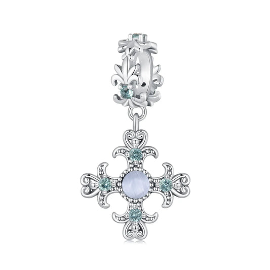 Vintage Iris Flower Cross Dangle Charm in Sterling Silver Kozy Lumiere