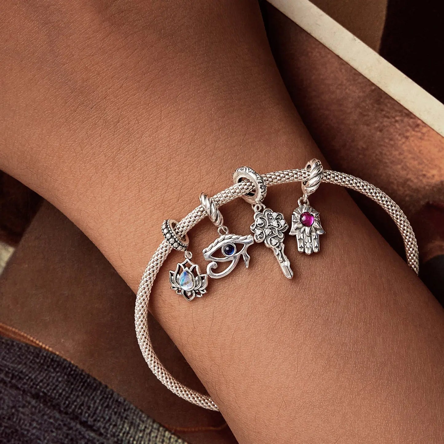 Hamsa Hand Dangle Charm in Sterling Silver Kozy Lumiere