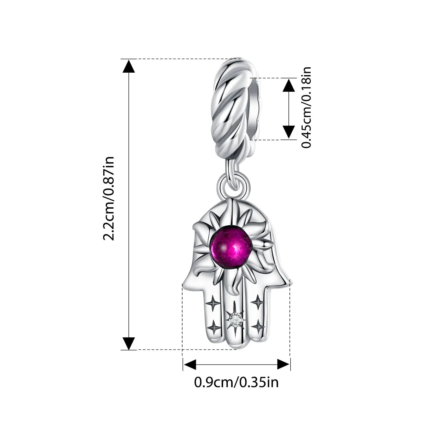 Hamsa Hand Dangle Charm in Sterling Silver Kozy Lumiere