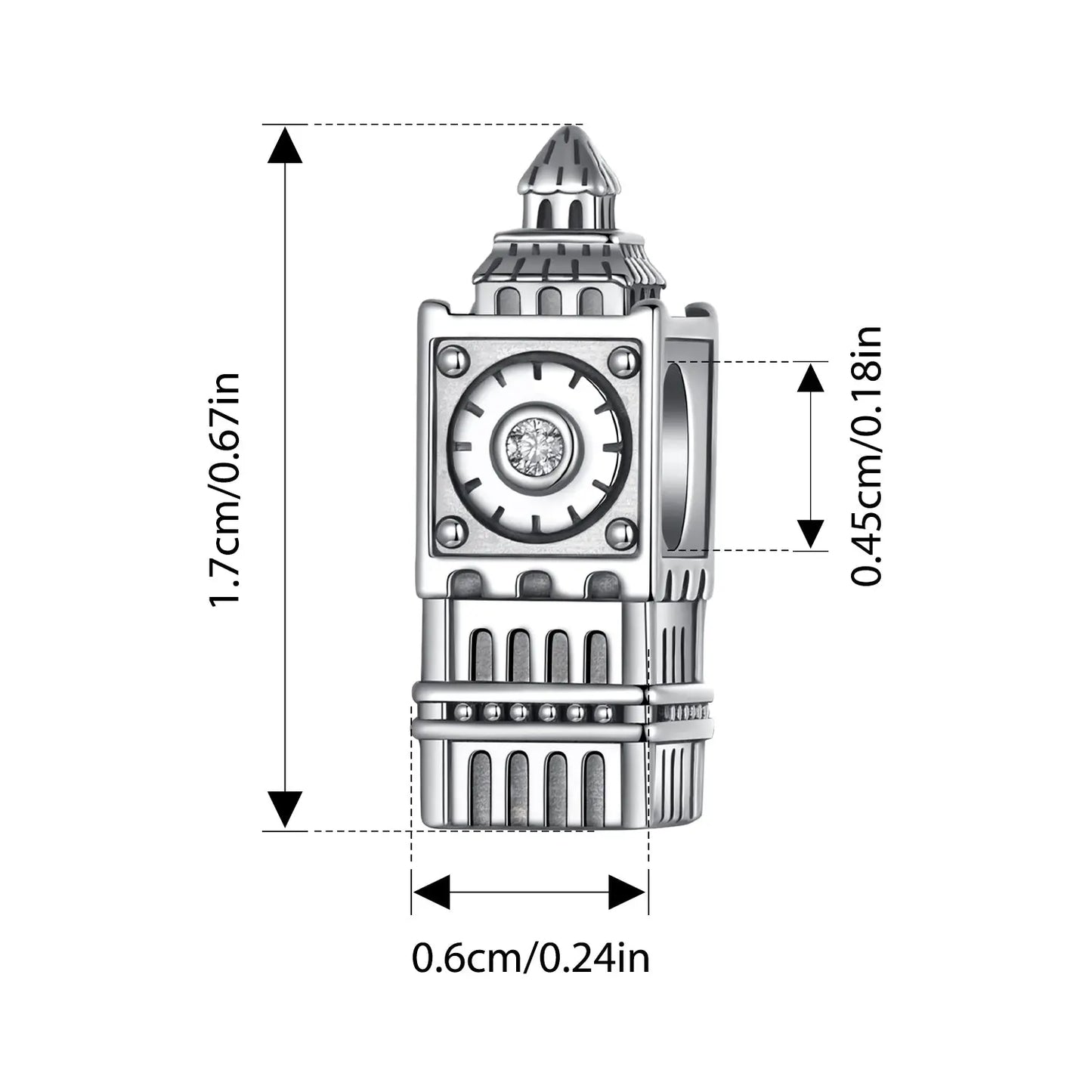 Big Ben Charm Bead in Sterling Silver Kozy Lumiere