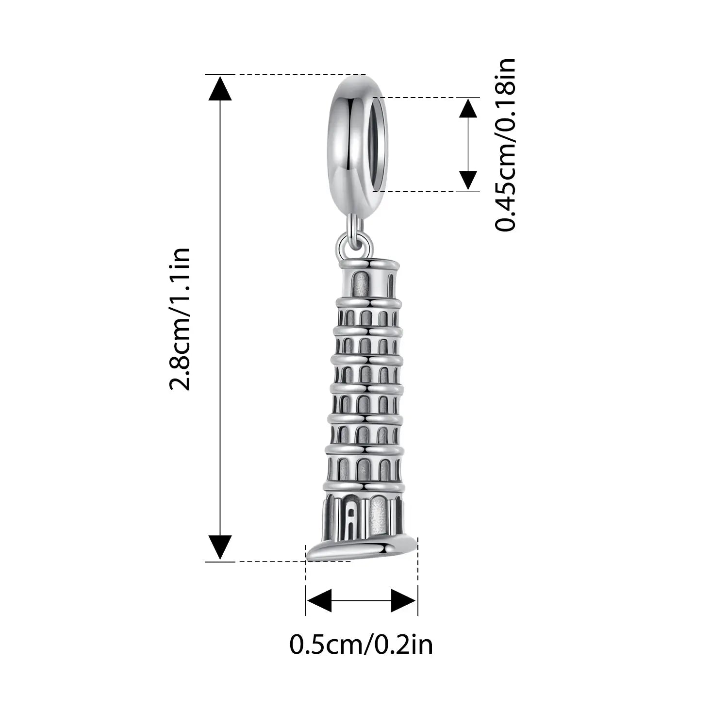 Leaning Tower of Pisa Dangle Charm in Sterling Silver Kozy Lumiere