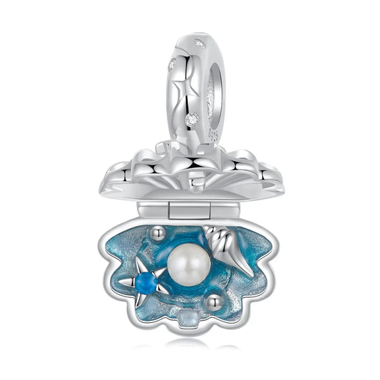 Openable Blue Shell Dangle Charm in Sterling Silver Kozy Lumiere