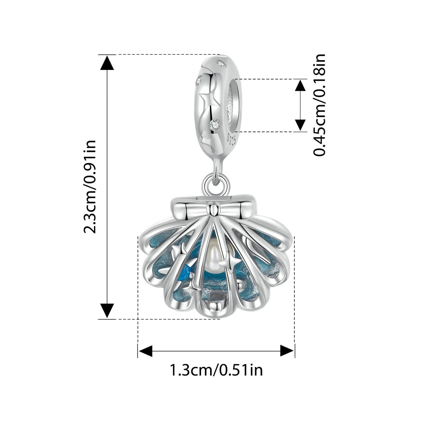 Openable Blue Shell Dangle Charm in Sterling Silver Kozy Lumiere