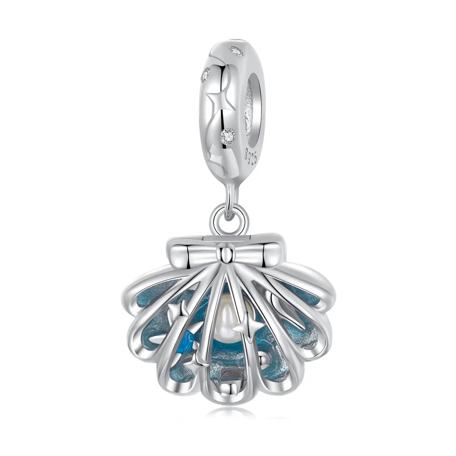 Openable Blue Shell Dangle Charm in Sterling Silver Kozy Lumiere