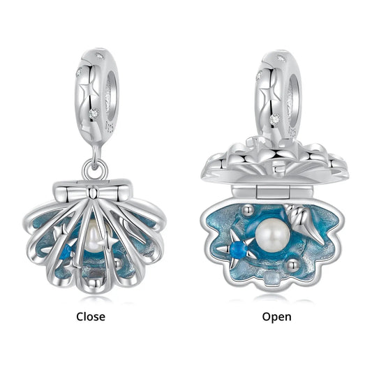 Openable Blue Shell Dangle Charm in Sterling Silver Kozy Lumiere