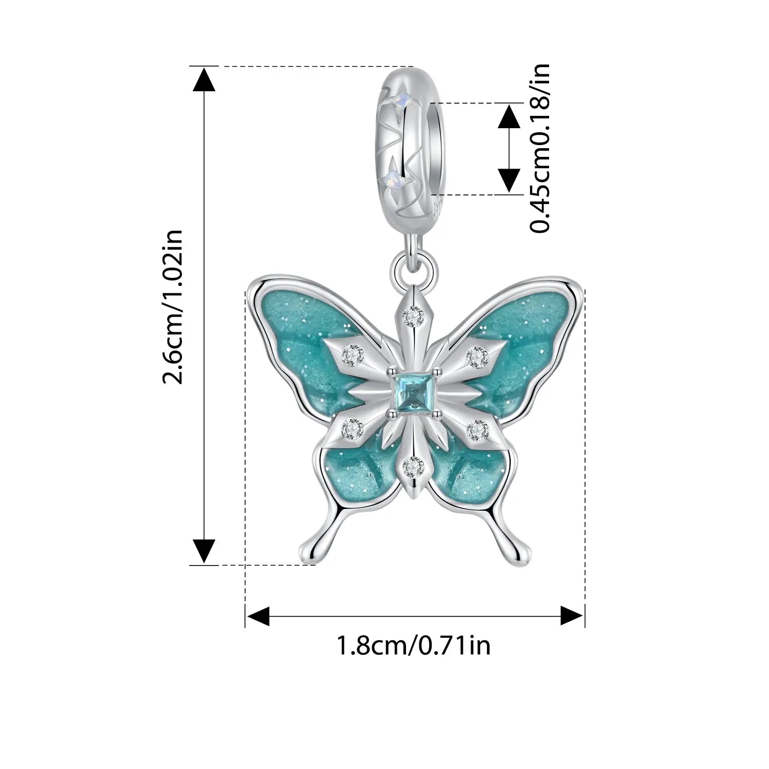 Blue Butterfly Dangle Charm in Sterling Silver Kozy Lumiere
