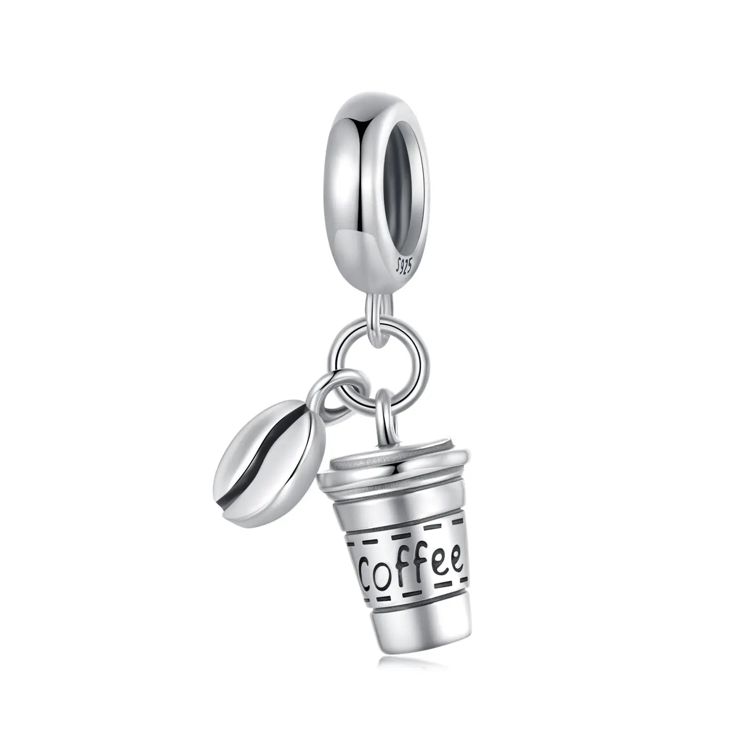 Coffee Cup Coffee Bean Dangle Charm in Sterling Silver Kozy Lumiere
