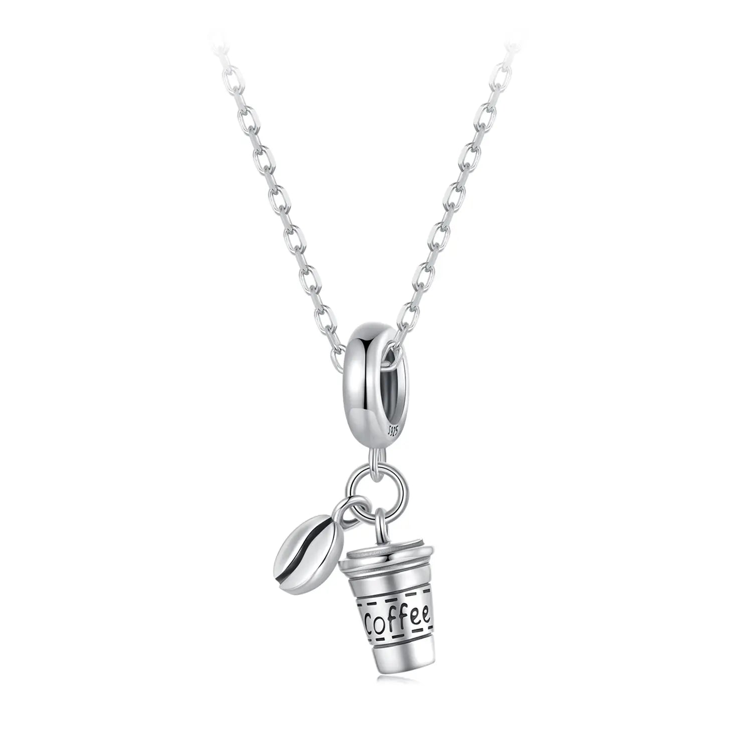 Coffee Cup Coffee Bean Dangle Charm in Sterling Silver Kozy Lumiere