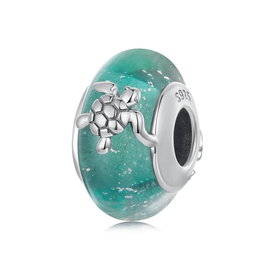 Sterling Silver Ocean Blue Crystal Glass Charm Kozy Lumiere