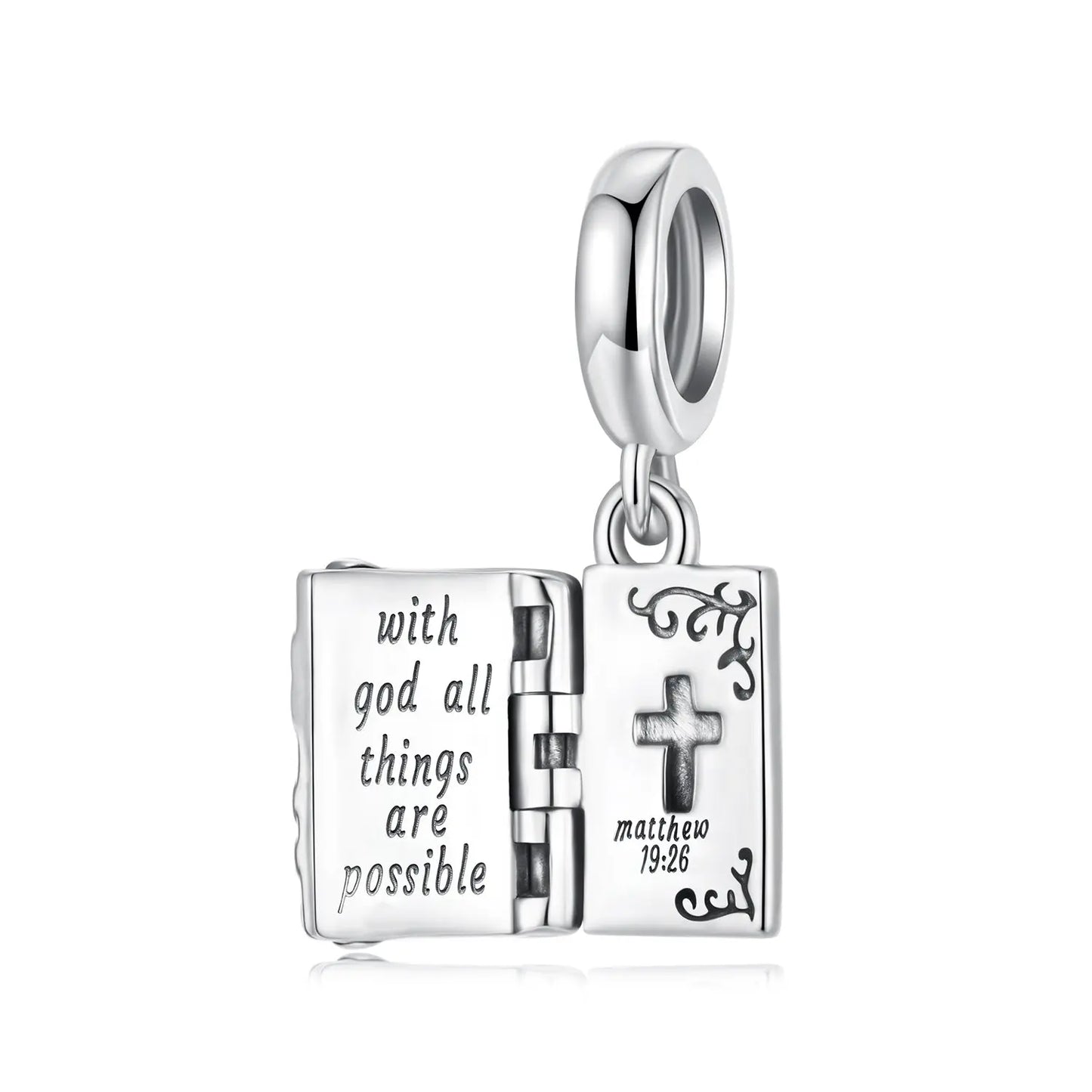 Openable Bible Cross Dangle Charm in Sterling Silver Kozy Lumiere