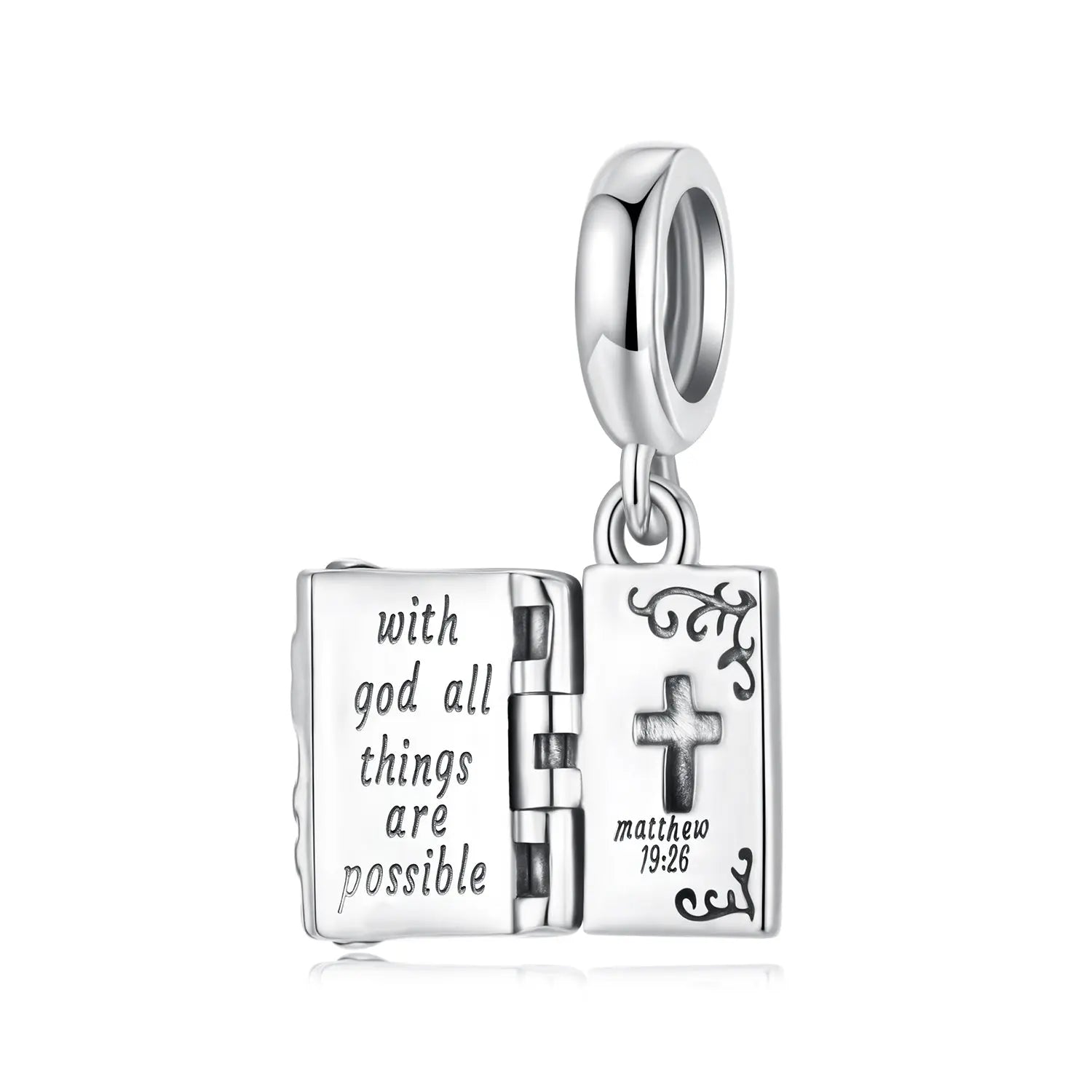 Openable Bible Cross Dangle Charm in Sterling Silver Kozy Lumiere