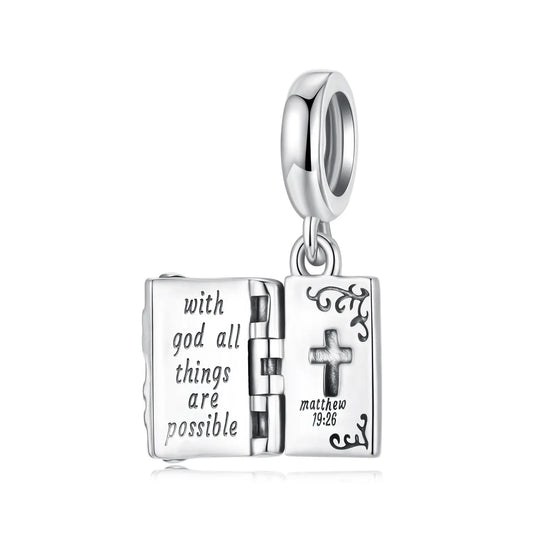 Openable Bible Cross Dangle Charm in Sterling Silver Kozy Lumiere