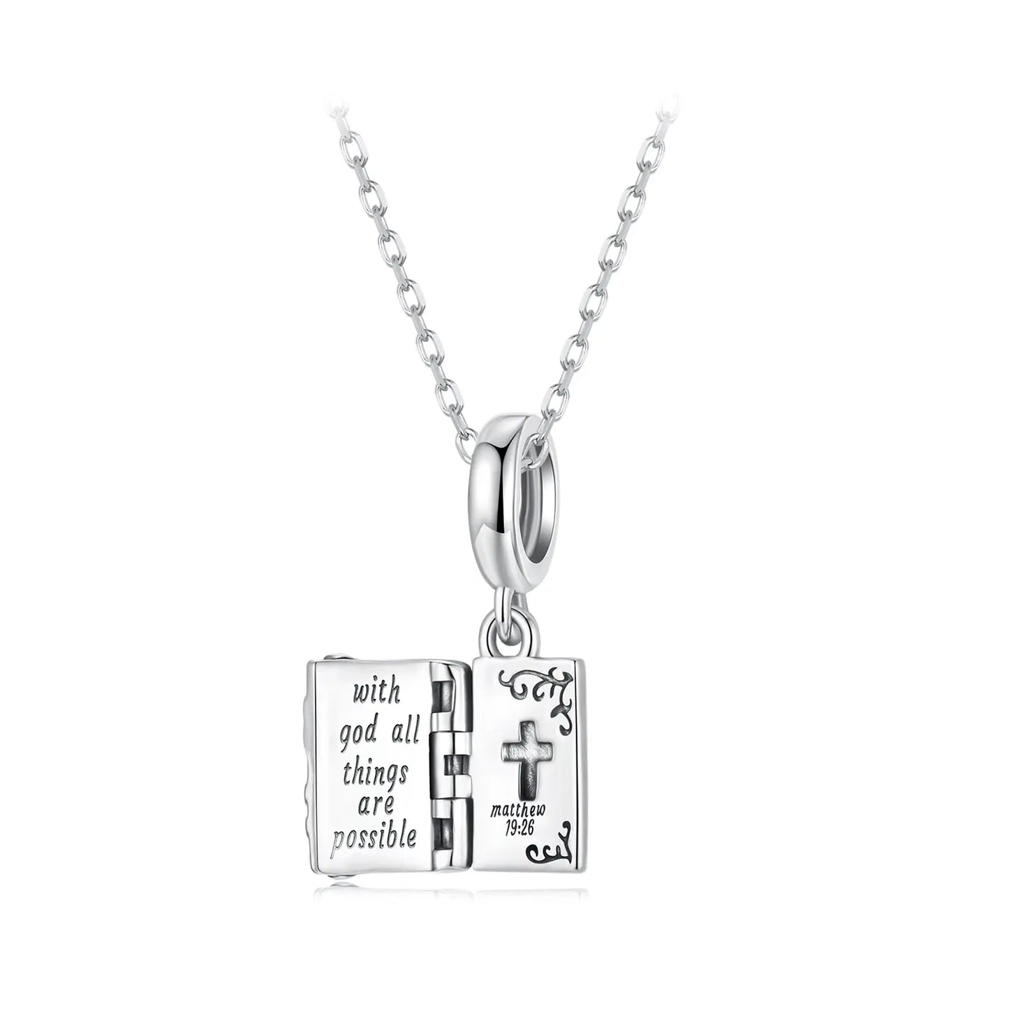 Openable Bible Cross Dangle Charm in Sterling Silver Kozy Lumiere