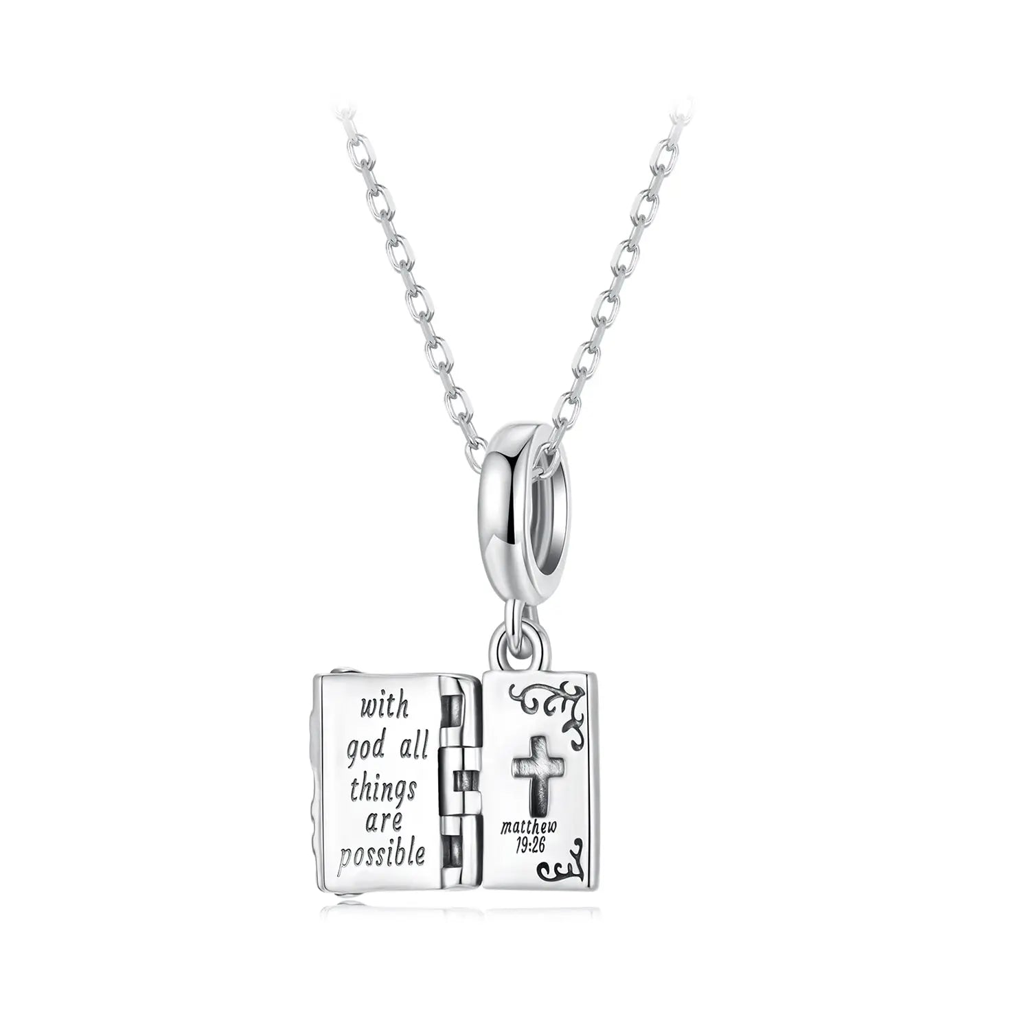 Openable Bible Cross Dangle Charm in Sterling Silver Kozy Lumiere