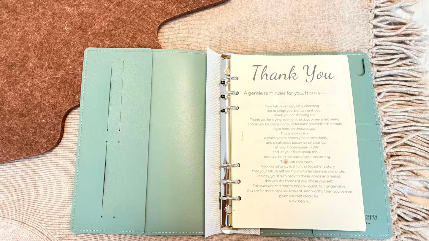 Mindful Living Planner Kit: A5 Awareness Journal & Planner Insert Pages AQUA GREEN