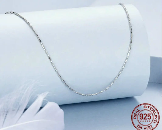Sterling Silver White Gold-Plated Rectangular Beaded Essential Necklace Kozy Lumiere