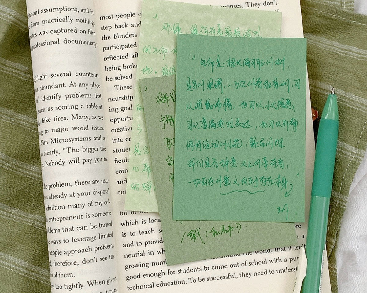 Decorative green specialty paper refills for planners journals and memory keeping