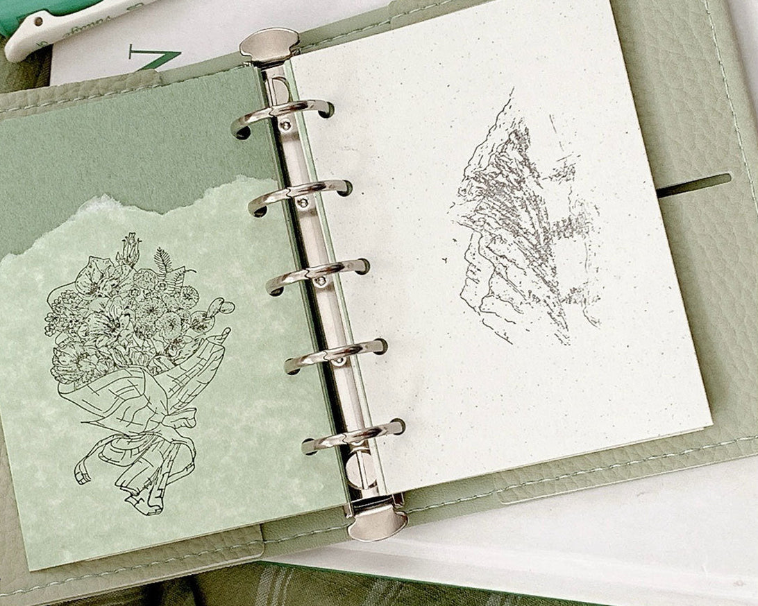 Loose leaf binder paper inserts in Lime Matcha style for stationery crafts