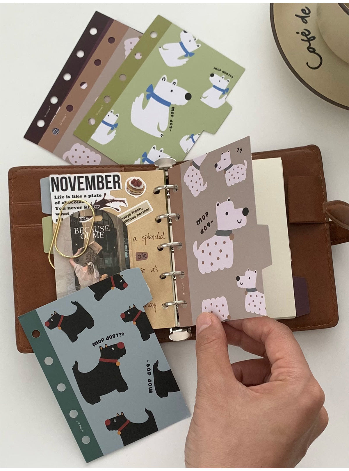 Loose leaf dog print divider set for journaling planning and binder organization