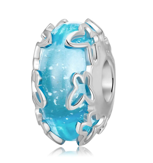 Sterling Silver Ocean Blue Crystal Glass Charm Kozy Lumiere
