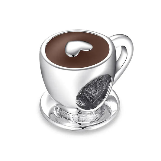 Coffee Cup Charm Bead in Sterling Silver Kozy Lumiere